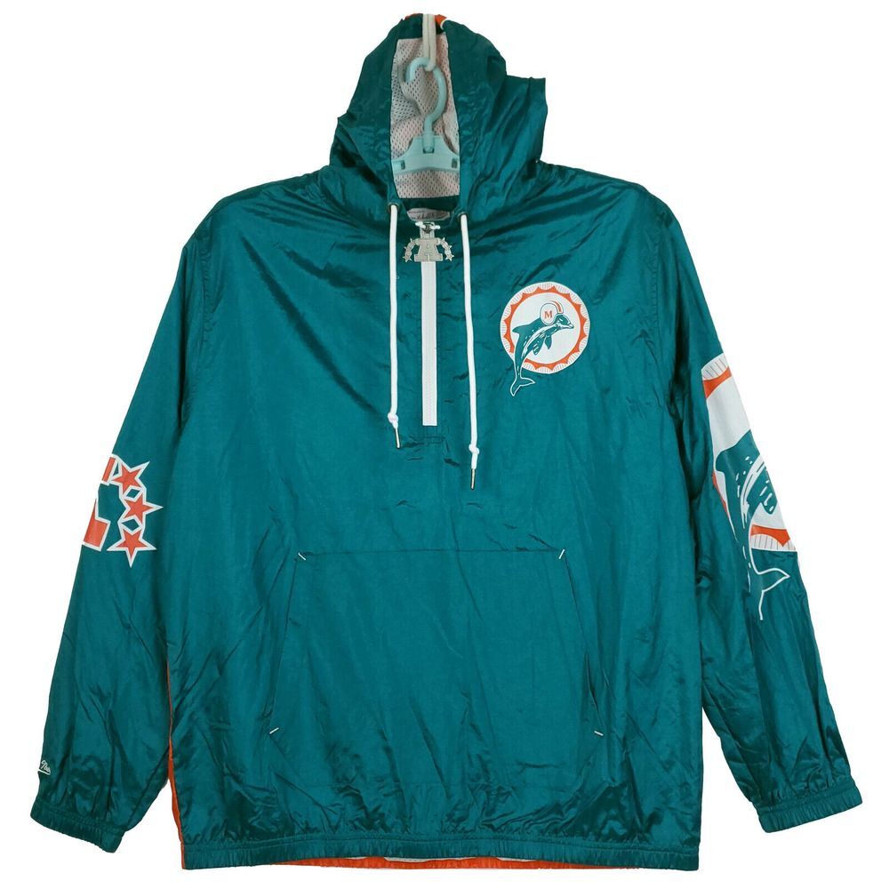 Miami Dolphins Mitchell‎ & Ness NFL Large Anorak Jacket Teal Orange NWT